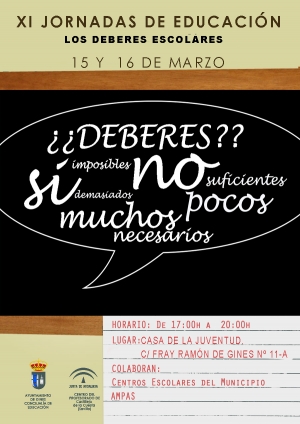 Los deberes escolares, a debate en las XI Jornadas  de Educaci&oacute;n de Gines